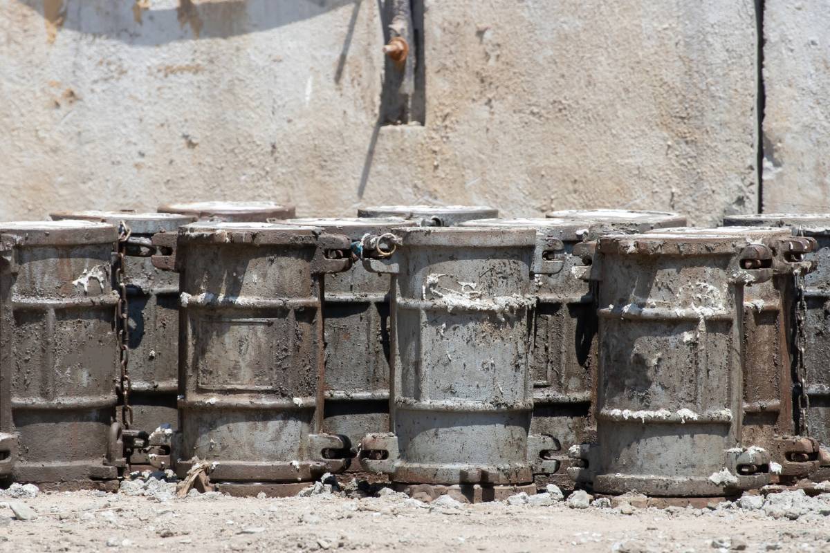 Concrete cylinder molds on a job site ready for materials testing