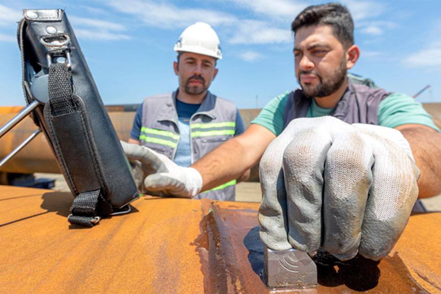 two technicians performing NDT testing in the field