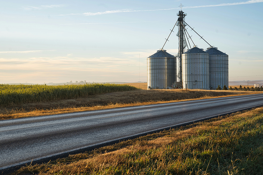 silos on the side of a rural road