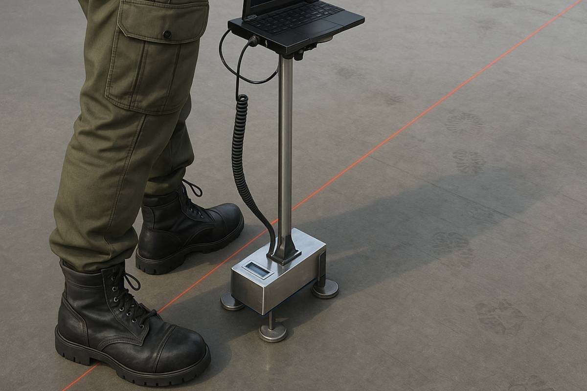 Floor flatness testing equipment with laser on concrete surface