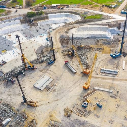 Low angle of a large construction site