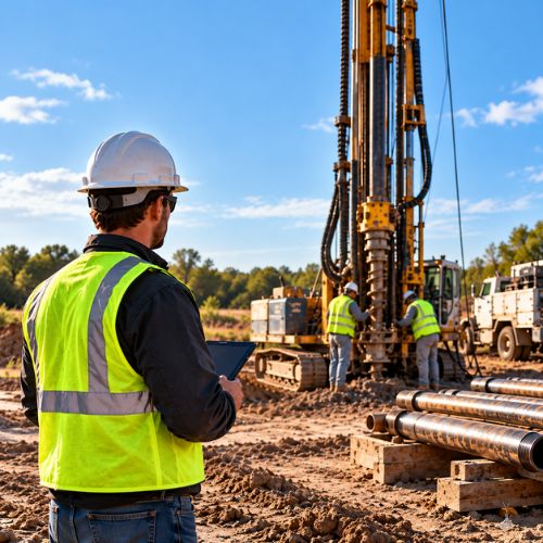 Technician reviewing equipment and rig assignments on a tablet